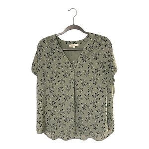 Monday Fun Green & Black Flowing Short Sleeve Blouse